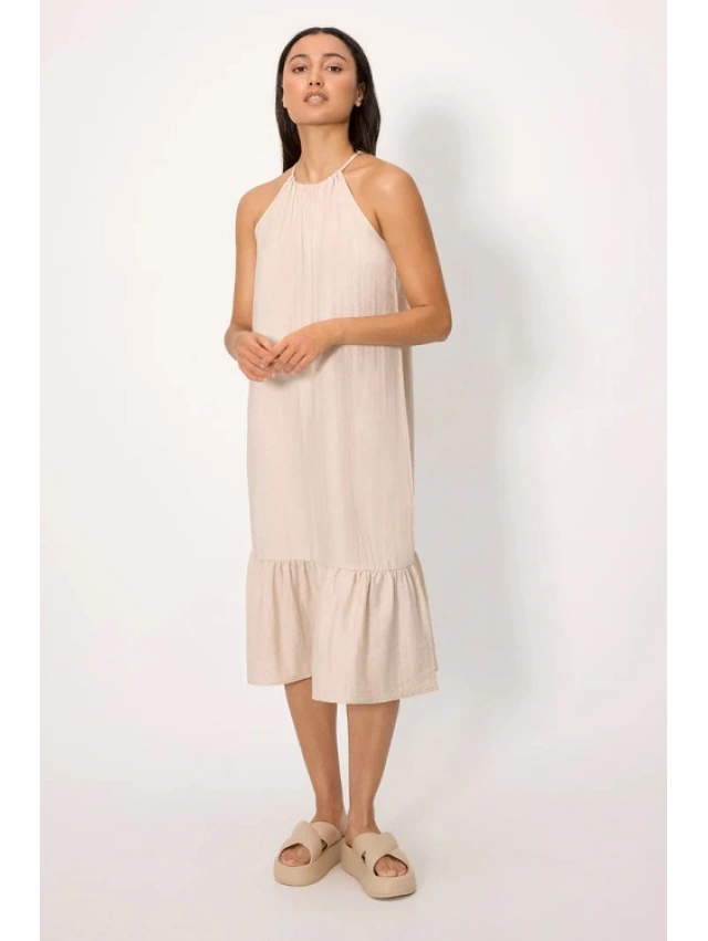 VESTIDO LARGO RECTO CON LINO Y. MORA